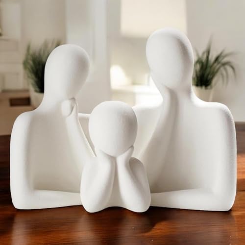 Karigaari India Couple Family Statue | Resine Thinker Sculpture | Home Decor Items for Living Room Show Piece | Table Artifact | (White | Set of 3) - Image 1