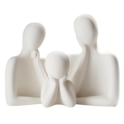 Karigaari India Couple Family Statue | Resine Thinker Sculpture | Home Decor Items for Living Room Show Piece | Table Artifact | (White | Set of 3) - Image 2