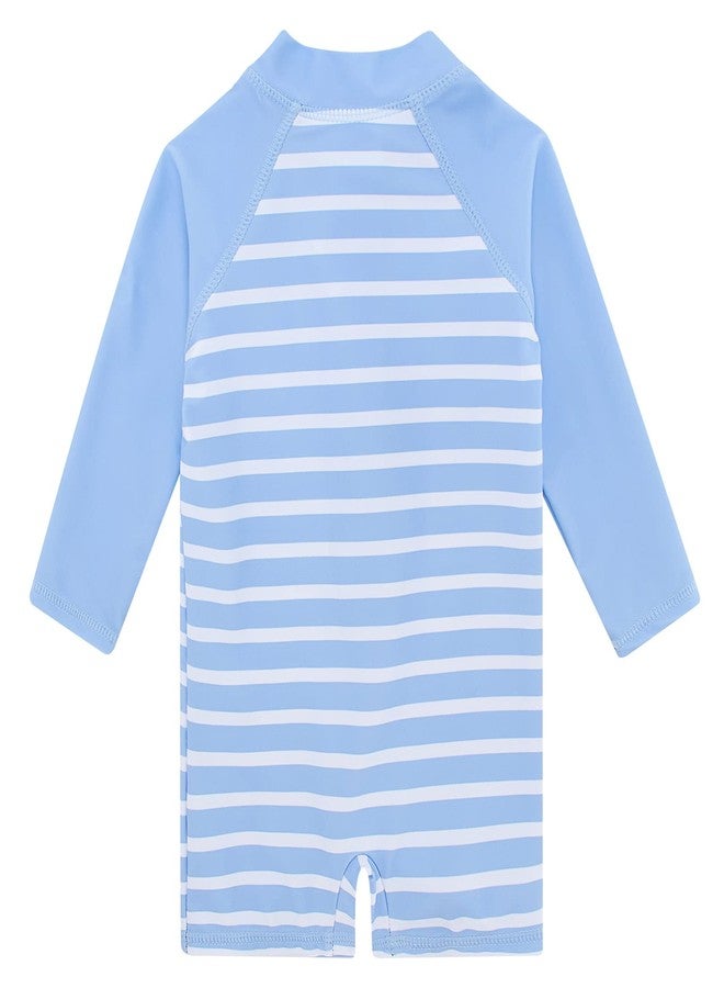 uideazone 6-12 Months Baby Boys and Girls Swimsuit Blue Striped Long Sleeve Sunsuit One Piece Rash Guard Swimwear Swim Suit - Image 4