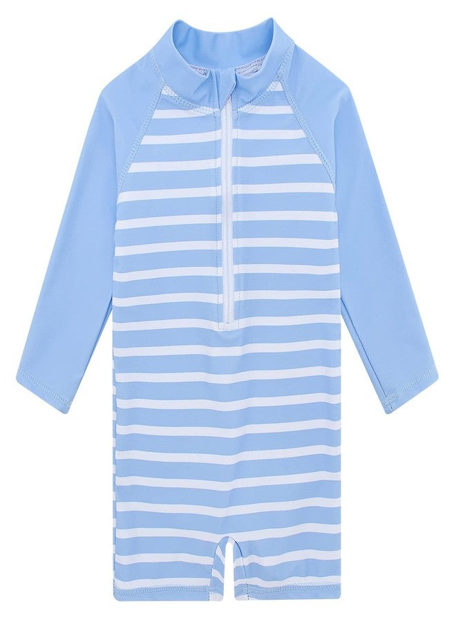 uideazone 6-12 Months Baby Boys and Girls Swimsuit Blue Striped Long Sleeve Sunsuit One Piece Rash Guard Swimwear Swim Suit - Image 1