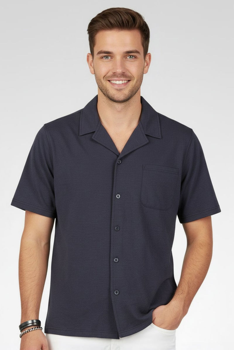 Aeropostale Men Regular Fit Short Sleeve Plain Casual Shirt, Dark Grey - Image 1