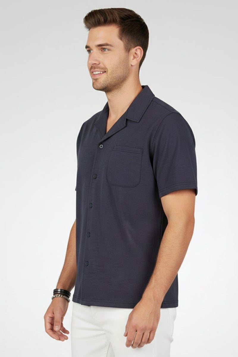 Aeropostale Men Regular Fit Short Sleeve Plain Casual Shirt, Dark Grey - Image 3