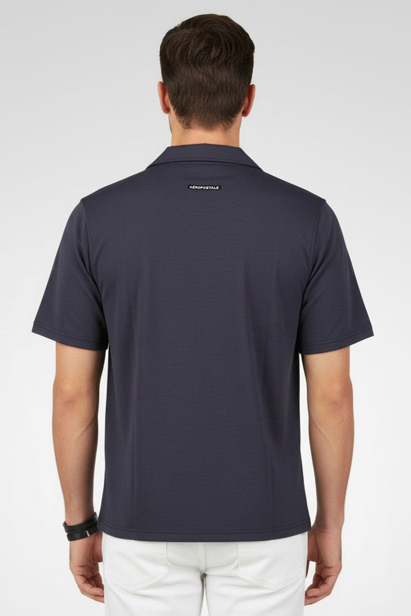 Aeropostale Men Regular Fit Short Sleeve Plain Casual Shirt, Dark Grey - Image 4