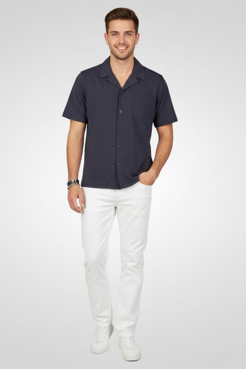 Aeropostale Men Regular Fit Short Sleeve Plain Casual Shirt, Dark Grey - Image 2