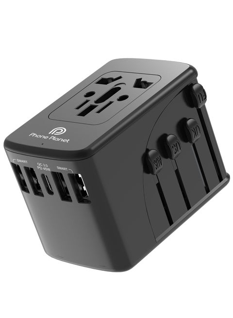 Universal Travel Adapter Plug, Multi-Functional Charger with 4 USB and Type-C Ports, Worldwide Power Socket with Multiple Country Adapters for International Travelers