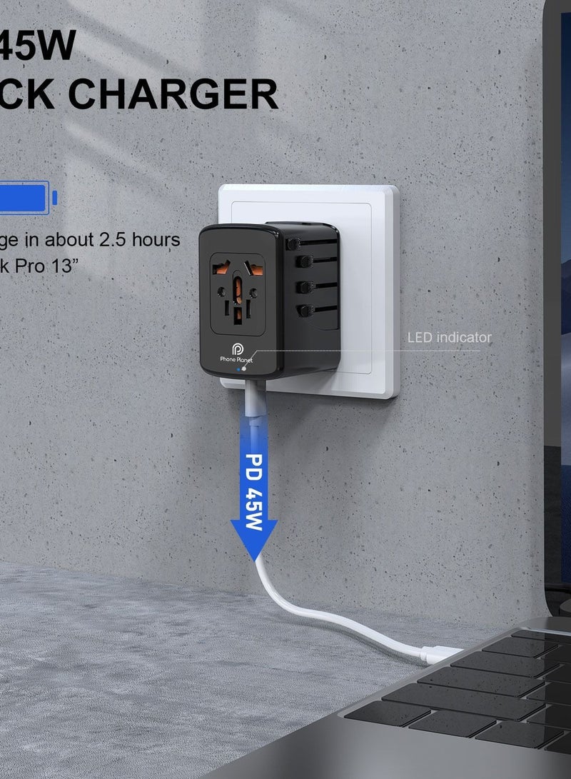 Universal Travel Adapter Plug, Multi-Functional Charger with 4 USB and Type-C Ports, Worldwide Power Socket with Multiple Country Adapters for International Travelers