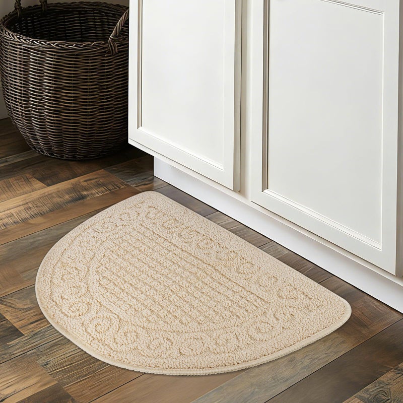 Echaprey Half Round Non-Slip Kitchen Bathroom Toilet Doormat Floor Rug Mat Keeps Your Floors Clean Home Decor (Large, Camel) - Image 3