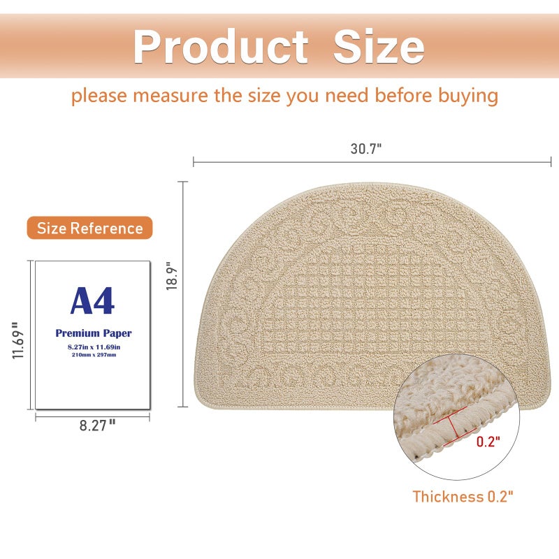 Echaprey Half Round Non-Slip Kitchen Bathroom Toilet Doormat Floor Rug Mat Keeps Your Floors Clean Home Decor (Large, Camel) - Image 2