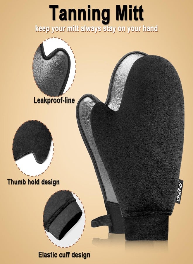 CeleCily 4 in 1 Self Tanning Mitt and Brush Set - 1*Leakproof-lined Self Tanner Mitt, 1*Streakless Back Tanning Applicator, 1*Black Self Tanner Brush, 1*Exfoliating Mitt, Self Tan Mitt Applicator for Lotion - Image 2