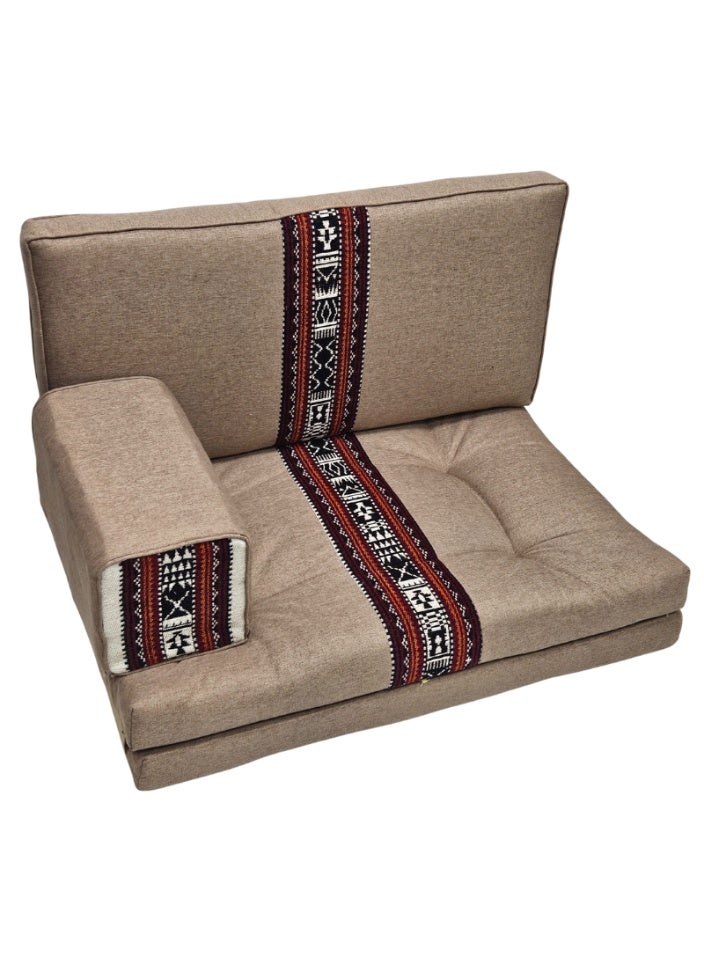 سمارت هوم جلسة أرضية تراثية عربية لشخصين 3 قطع  بمقاس (طول 70 سم × عرض 100 سم × ارتفاع 60 سم) – مفروشات مجالس عربية مريحة مع مسند وظهر مزخرف – جلسة أرضية للمنزل، الضيوف، المخيمات والرحلات - Image 5