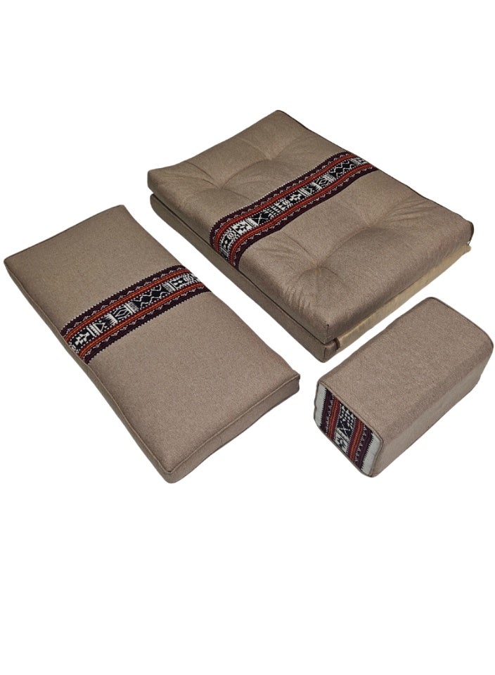 سمارت هوم جلسة أرضية تراثية عربية لشخصين 3 قطع  بمقاس (طول 70 سم × عرض 100 سم × ارتفاع 60 سم) – مفروشات مجالس عربية مريحة مع مسند وظهر مزخرف – جلسة أرضية للمنزل، الضيوف، المخيمات والرحلات - Image 4