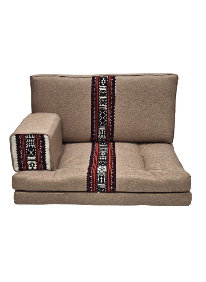 سمارت هوم جلسة أرضية تراثية عربية لشخصين 3 قطع  بمقاس (طول 70 سم × عرض 100 سم × ارتفاع 60 سم) – مفروشات مجالس عربية مريحة مع مسند وظهر مزخرف – جلسة أرضية للمنزل، الضيوف، المخيمات والرحلات - Image 2