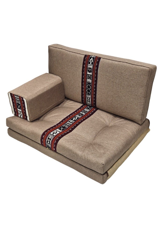 سمارت هوم جلسة أرضية تراثية عربية لشخصين 3 قطع  بمقاس (طول 70 سم × عرض 100 سم × ارتفاع 60 سم) – مفروشات مجالس عربية مريحة مع مسند وظهر مزخرف – جلسة أرضية للمنزل، الضيوف، المخيمات والرحلات - Image 1
