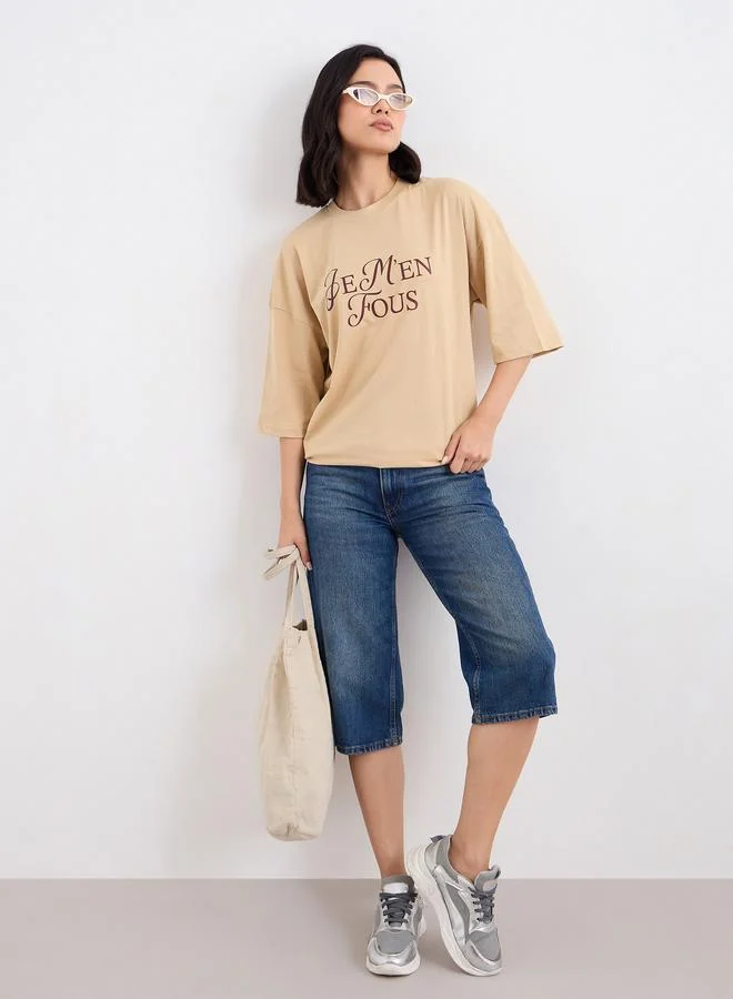 Styli Styli Brown Dropped Shoulder Oversized T-Shirt