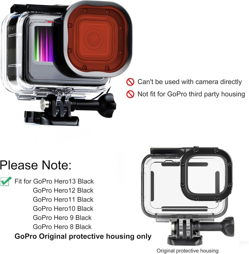 SOONSUN 3-Pack Dive Filter for GoPro Hero 8 9 10 11 12 13 Black Official Waterproof Housing Case - Red, Light Red, Magenta Filters - Color Correction for Underwater Video and Photography - Image 2
