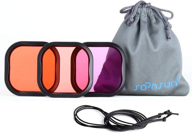 SOONSUN 3-Pack Dive Filter for GoPro Hero 8 9 10 11 12 13 Black Official Waterproof Housing Case - Red, Light Red, Magenta Filters - Color Correction for Underwater Video and Photography - Image 1
