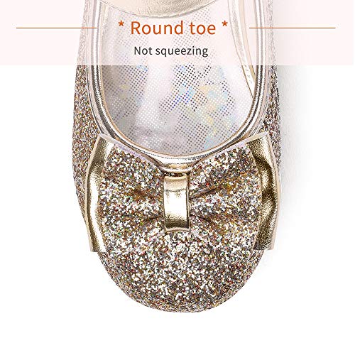 Stelle Girls Dress Shoes Glitter Princess Shoe Flower Mary Jane Low Heels Party Wedding Prom Footwear for Toddler Kids(T08-Gold, 9MT) - Image 3