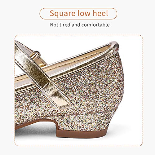 Stelle Girls Dress Shoes Glitter Princess Shoe Flower Mary Jane Low Heels Party Wedding Prom Footwear for Toddler Kids(T08-Gold, 9MT) - Image 5