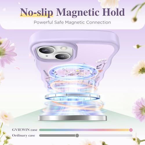 GVIEWIN for iPhone 14 Case & iPhone 13 Case Compatible with MagSafe [Curly Wave Edge] Floral Translucent Shockproof Magnetic Women Phone Case for iPhone 14/13 6.1'', Floratopia/Colorful - Image 3