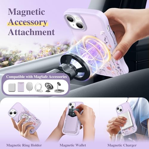 GVIEWIN for iPhone 14 Case & iPhone 13 Case Compatible with MagSafe [Curly Wave Edge] Floral Translucent Shockproof Magnetic Women Phone Case for iPhone 14/13 6.1'', Floratopia/Colorful - Image 4