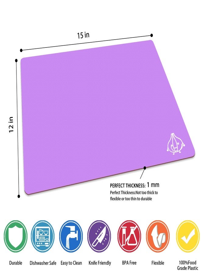 ZVP Plastic Cutting Boards for Kitchen, Flexible Cutting Mats, Gradient Purple Chopping Boards with Food Icon, Non-Slip, Non Porous, BPA Free, Dishwasher Safe - Image 3
