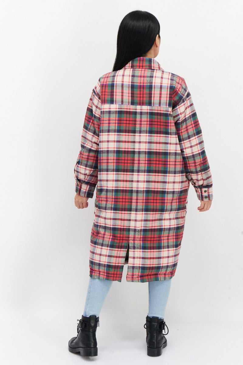 Eddie Bauer Women Spread Collar Checkered Jacket Shirt, Red Combo - Image 3