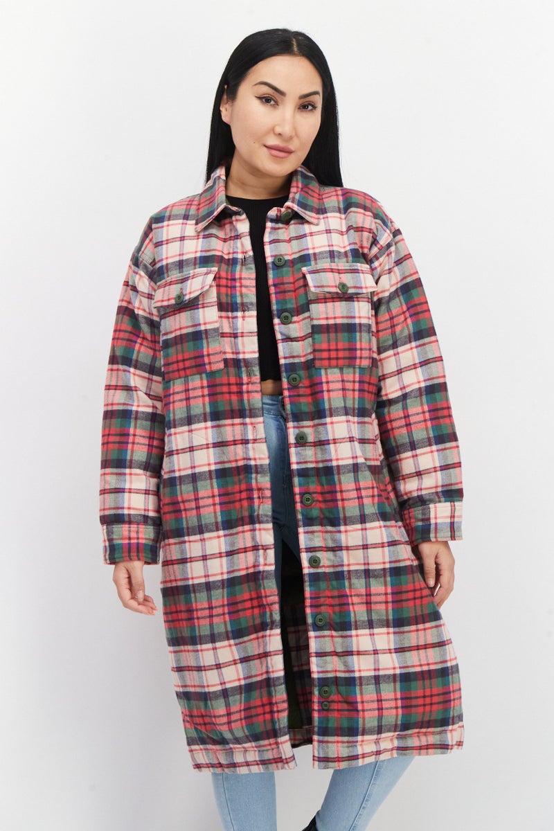 Eddie Bauer Women Spread Collar Checkered Jacket Shirt, Red Combo - Image 1