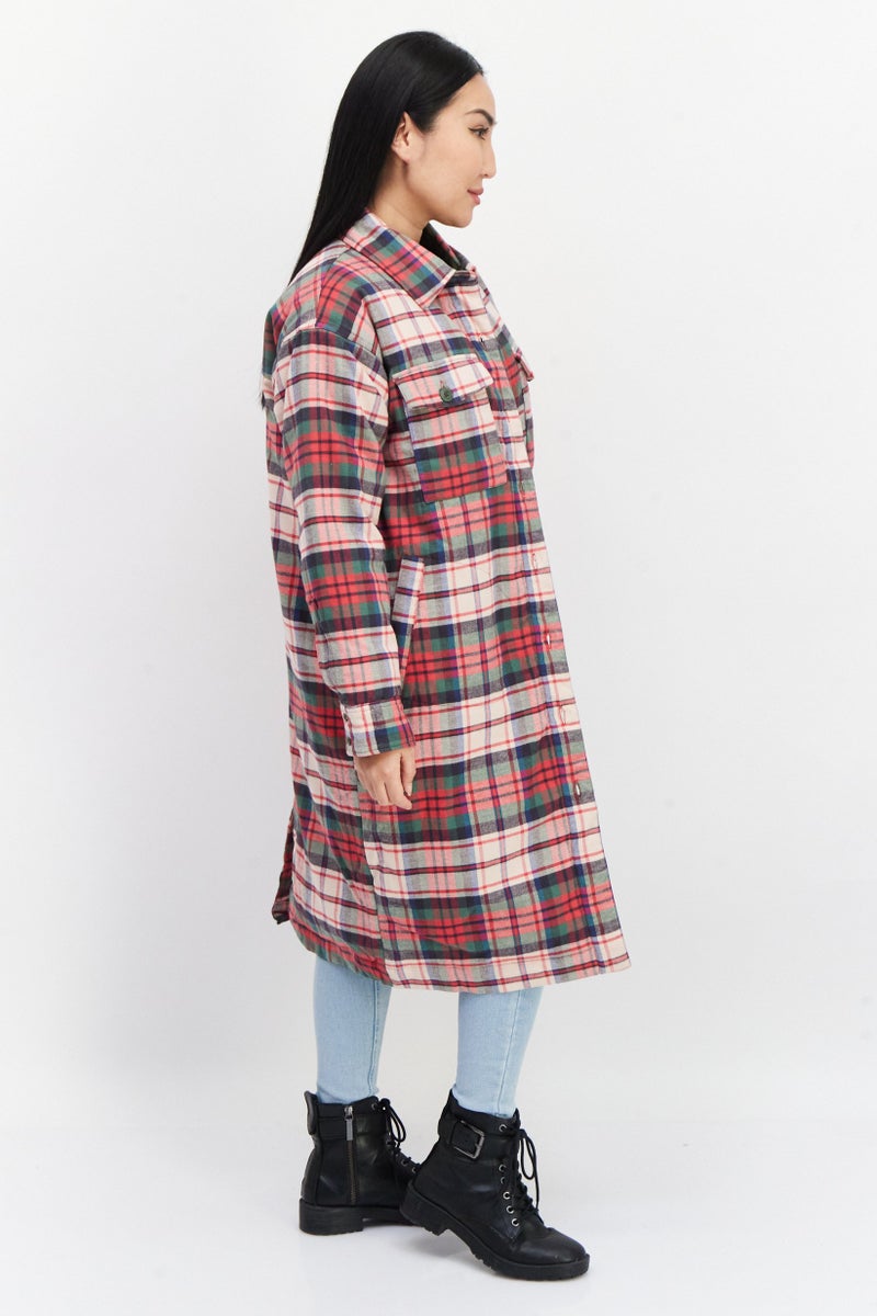 Eddie Bauer Women Spread Collar Checkered Jacket Shirt, Red Combo - Image 2