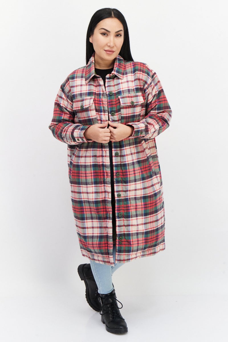 Eddie Bauer Women Spread Collar Checkered Jacket Shirt, Red Combo - Image 4