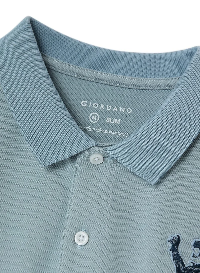 GIORDANO  Men's 3D Lion Polo: Slim Fit, Bold Embroidery, Premium Pique for Men | Best Price UAE