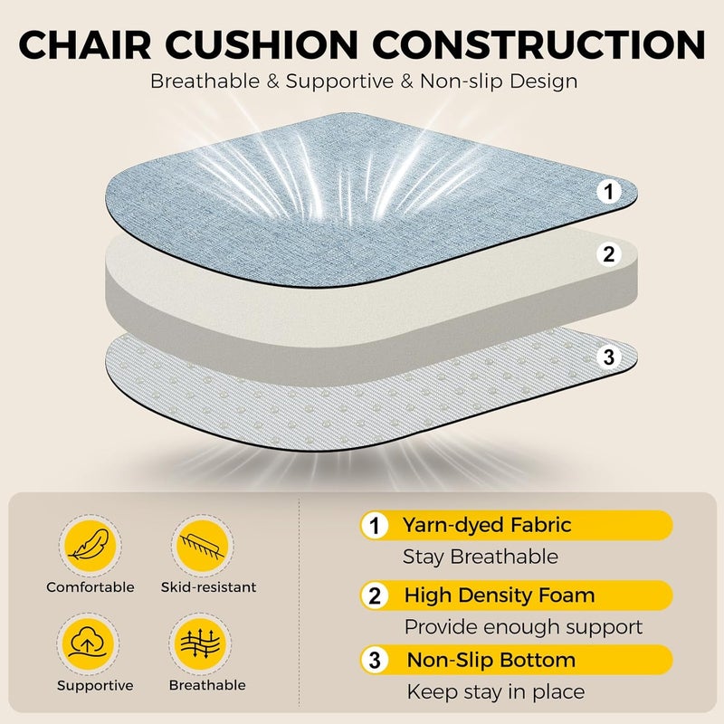 downluxe وسائد كراسي داخلية من داونلوكس لكراسي الطعام ناعمة ومريحة من رغوة منسوجة مع أربطة وقاعدة غير قابلة للانزلاق 16 x 16 x 2 أزرق فاتح 2 عبوة - Image 3