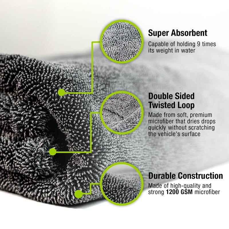 ExoForma Mega Car Drying Towel - Holds Up to 9 lbs, No Streaks, Scratches, or Water Spots | 1200 GSM Microfiber Double Twist Pile & Edgeless Design, 1 Quick & Effortless Dry - 24â€ x 36â€ - Image 5