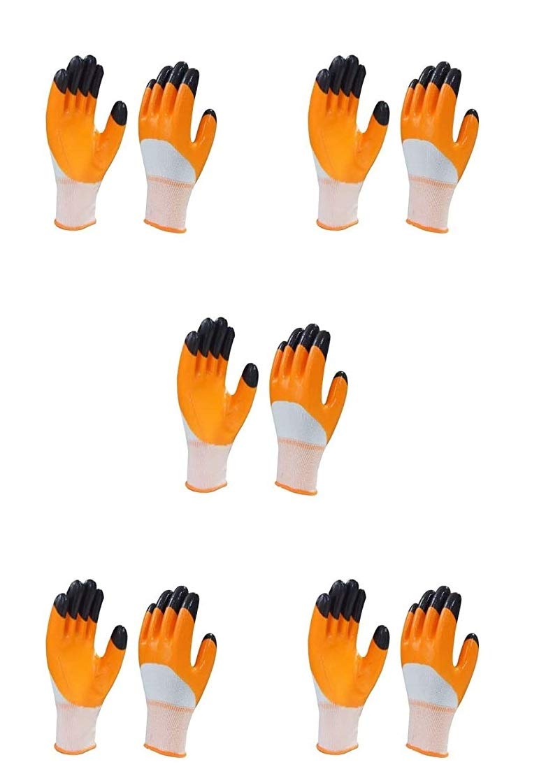 WeighTAJ 5 Pairs Industrial Safety AntiCut Protection Hand Safety Gloves OrangeBlack Ideal for Gardening Industrial Construction Material Handling