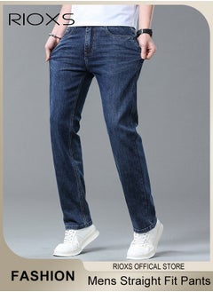 RIOXS Men's Jeans, Straight Fit Tapered Leg Pants,Casual Skinny Jean For Men,Classic Men Pants With Utility Pocket,Stretch Slim Fit Jeans,Light Wash Vintage Skinny Denim Trousers For Work Or Daily Wear  - Image 1