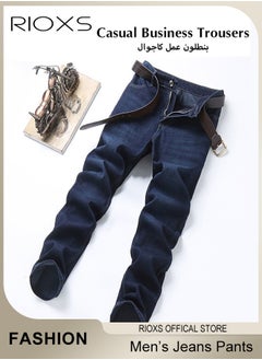 RIOXS Men's Jeans, Straight Fit Tapered Leg Pants,Casual Skinny Jean For Men,Classic Men Pants With Utility Pocket,Stretch Slim Fit Jeans,Light Wash Vintage Skinny Denim Trousers For Work Or Daily Wear  - Image 2
