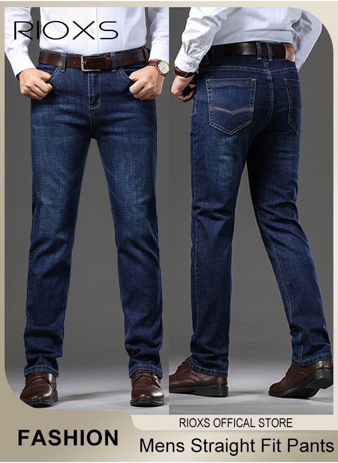 RIOXS Men's Jeans, Straight Fit Tapered Leg Pants,Casual Skinny Jean For Men,Classic Men Pants With Utility Pocket,Stretch Slim Fit Jeans,Light Wash Vintage Skinny Denim Trousers For Work Or Daily Wear  - Image 3