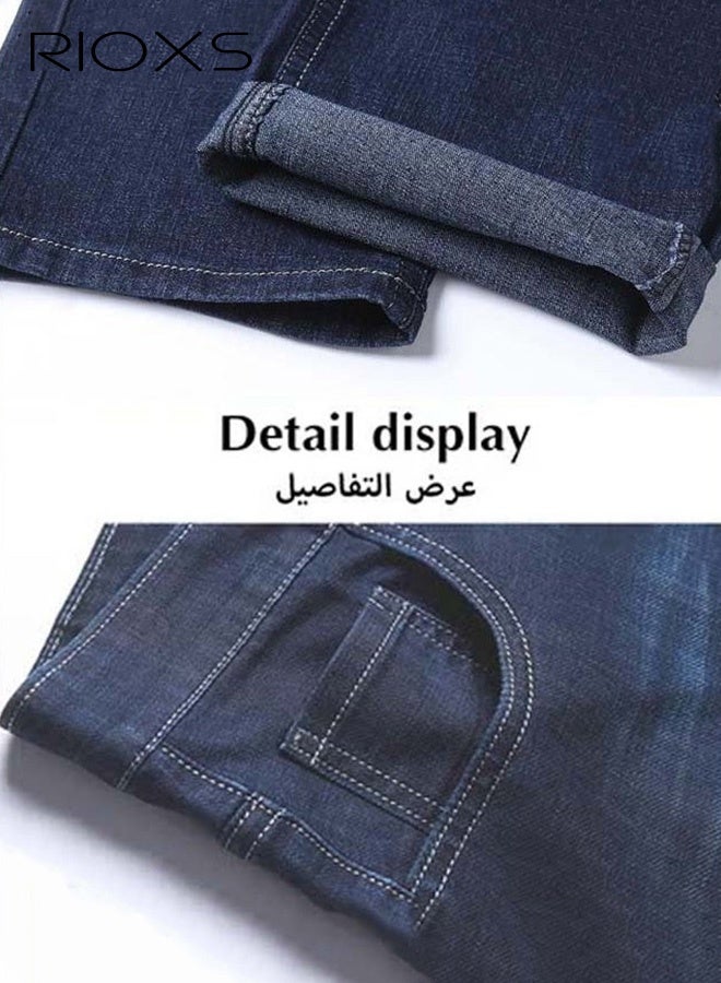 RIOXS Men's Jeans, Straight Leg Denim Pants with Pockets, Casual Skinny Jeans for Men, Classic Light Wash Vintage Slim Fit Denim Trousers, Trendy Stretch Jeans Suitable for Work Or Daily Wear, Blue - Image 5