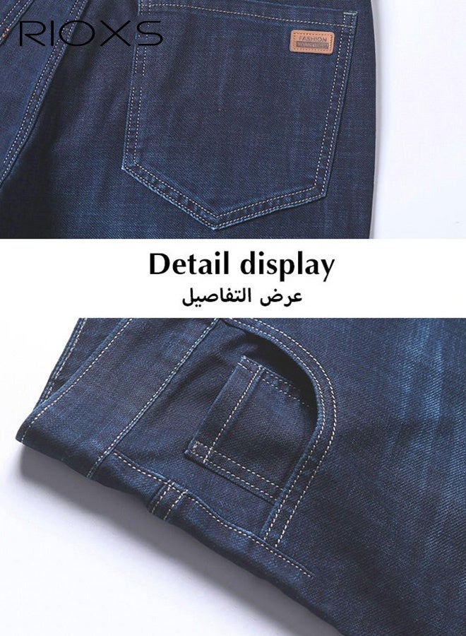 RIOXS Men's Jeans, Straight Leg Denim Pants with Pockets, Casual Skinny Jeans for Men, Classic Light Wash Vintage Slim Fit Denim Trousers, Trendy Stretch Jeans Suitable for Work Or Daily Wear, Blue - Image 4