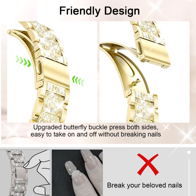 Newlibery Bling Watch Bands with Bling Case for Women Compatible with Apple Watch Band 40mm Elegant Dressy Jewelry Replacement Metal Link Wristband Protector Cover for iWatch Series 6/5/4/SE Gold - Image 3