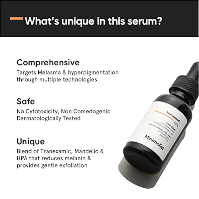 Minimalist 3% Tranexamic Acid Face Serum for Acne Scars, Melasma, Discoloration & Dark Spots Correcting | Helps with PIE & PIH | For Women & Men | 1 Fl Oz / 30 ml - Image 3