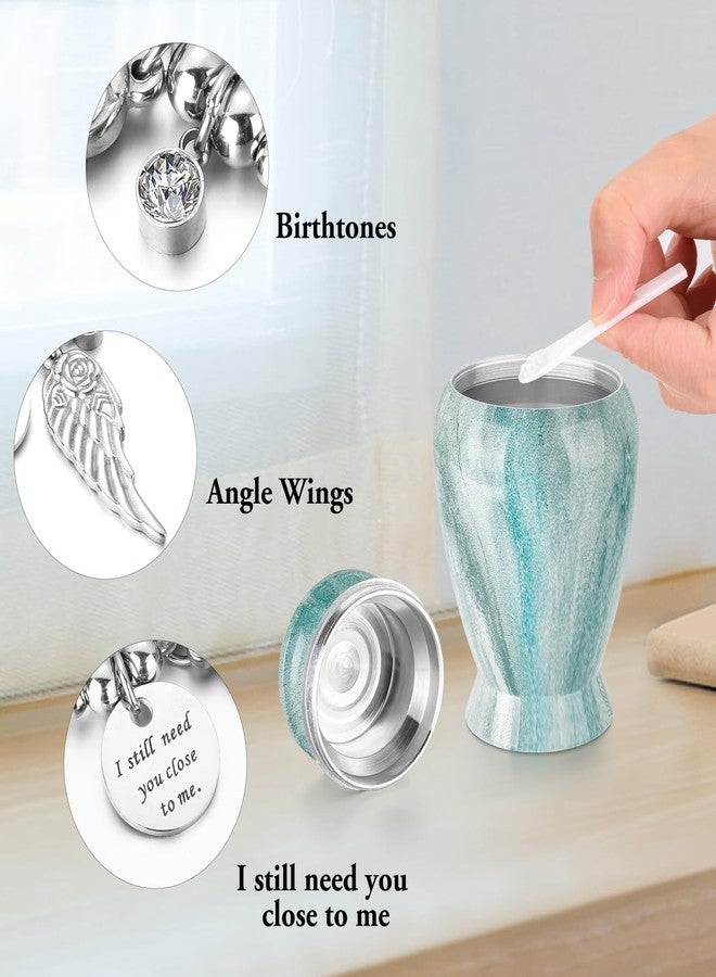 XIUDA Memorials Small Urns for Human Ashes Keepsake Aluminum Mini Urns for Ashes with Angel Wing Charm Decorative Burial Urn Funeral Cremation Urns for Women and Men (Light Green) - Image 4