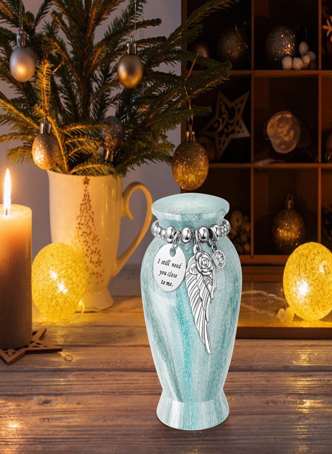 XIUDA Memorials Small Urns for Human Ashes Keepsake Aluminum Mini Urns for Ashes with Angel Wing Charm Decorative Burial Urn Funeral Cremation Urns for Women and Men (Light Green) - Image 5