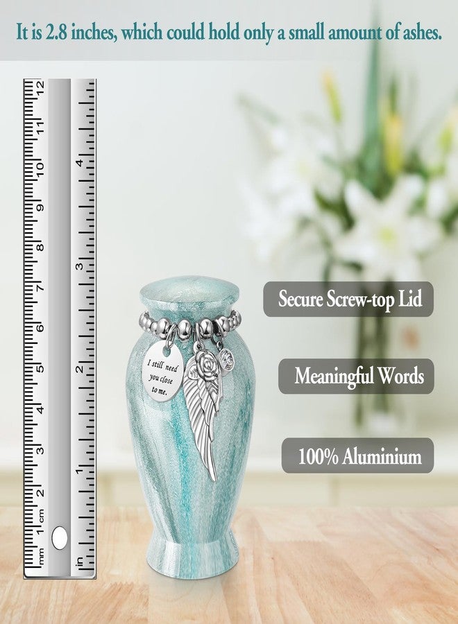 XIUDA Memorials Small Urns for Human Ashes Keepsake Aluminum Mini Urns for Ashes with Angel Wing Charm Decorative Burial Urn Funeral Cremation Urns for Women and Men (Light Green) - Image 2