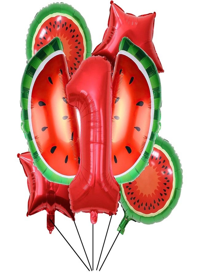 DYT 7pcs Watermelon Foil Balloons - Watermelon Birthday Number 1 Mylar Foil Balloon Fruit for 1st Birthday Decorations - Image 1