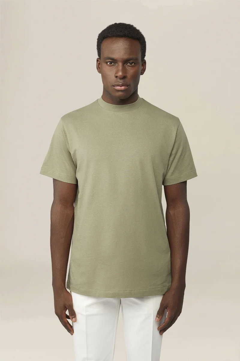 Men's T-shirt in 100% cotton jersey with slightly high neck - Sage Green