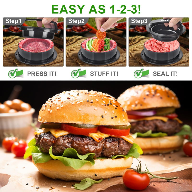 AimmiNate Hamburger Press Patty Maker, Hamburger Press, Burger Press, 3 in 1 Stuffed Burger Press Patty Maker, Hamburger Patty Maker for Grilling, Stuffed Burgers, Sliders, Beef Burger - Image 4
