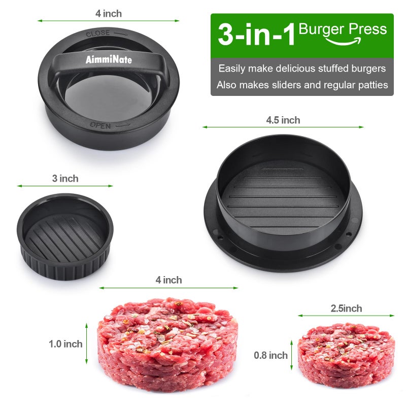 AimmiNate Hamburger Press Patty Maker, Hamburger Press, Burger Press, 3 in 1 Stuffed Burger Press Patty Maker, Hamburger Patty Maker for Grilling, Stuffed Burgers, Sliders, Beef Burger - Image 3