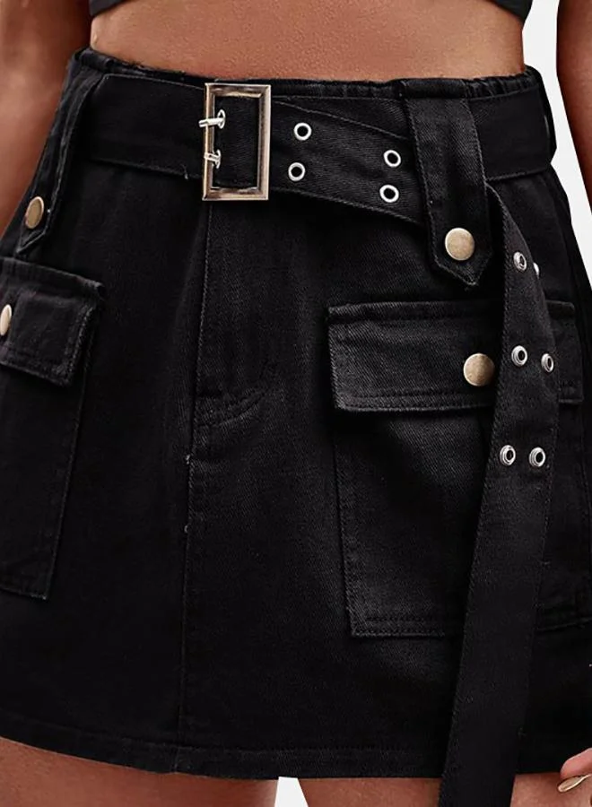 YUNIQEE Black Solid Cargo Shorts