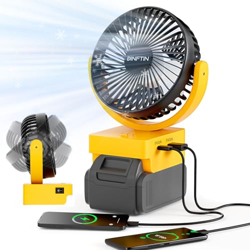 Dinftin Powered Cordless Fan Compatible for Dewalt 20V LithiumIon Batteries Compatible with DCB Series 3Speed Control USB TypeC Charging for Jobsite Camping etc Battery Not Included - Image 1