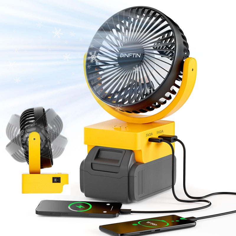 Dinftin Powered Cordless Fan Compatible for Dewalt 20V LithiumIon Batteries Compatible with DCB Series 3Speed Control USB TypeC Charging for Jobsite Camping etc Battery Not Included - Image 2
